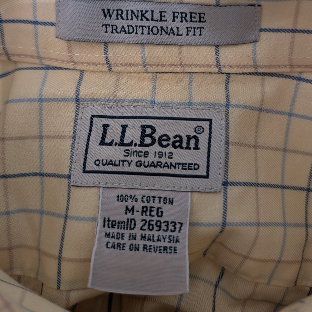 L.L. Bean Shirt Yellow Plaid Button Down Size Medium - Picture 11 of 13